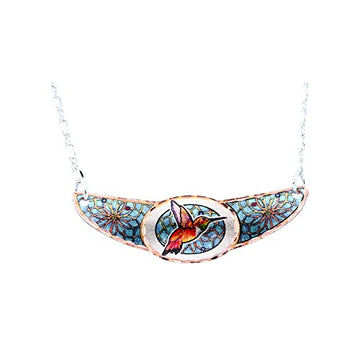 FRONT LINE JEWELRY Dream Catcher Choker- Painted Hummingbird on Medalion and Dream Catcher Backdrop. Blue Choker - Front Line Jewelry