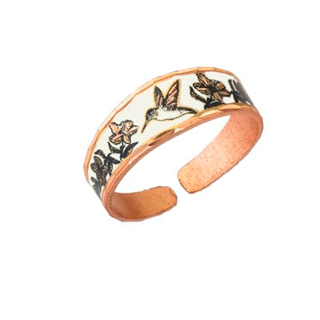 Silver Tone Hummingbird Rings with Silver Backdrop Handmade Copper Band for Her