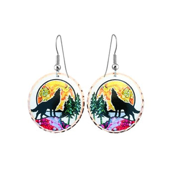 FRONT LINE JEWELRY Artisan-crafted copper wolf earrings featuring yellow-toned oval-shaped wolf jewelry. A unique piece of art earring - Front Line Jewelry