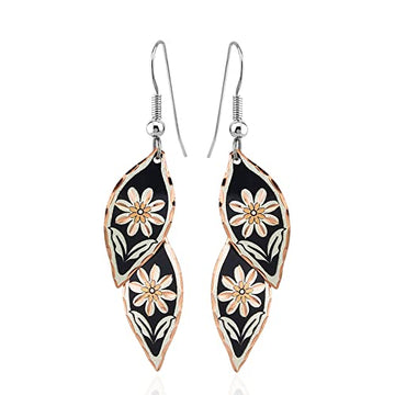 FRONT LINE JEWELRY Artisan-crafted Earrings Western Feather Earrings/Leaf Earrings Dangle Multi Color Leaf Jewelry Copper Hammered Earrings