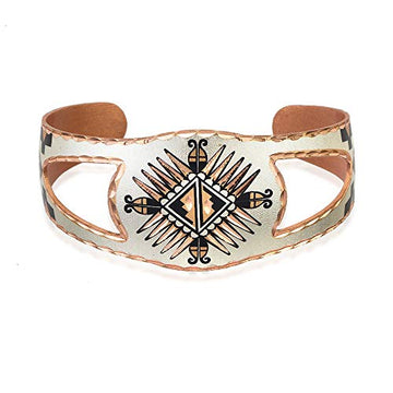 SW Native American Jewelry, Sunburst Bracelets for Unisex, Artisan Copper Sunburst Jewelry Adjustable Open Cuff, Cut-Out Knight's Shield Shaped, Sunburst Gifts - Front Line Jewelry
