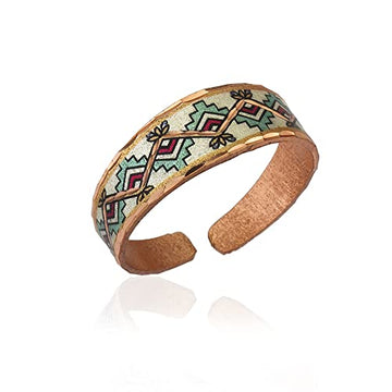 SW Native American Rings with Motifs of Criss-Cross Zig-Zag Lines in Colors of Red, Silver, Sapphire, Handmade Copper Rings