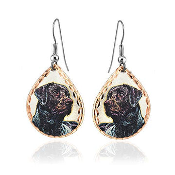 FRONT LINE JEWELRY Women's artisan-crafted copper dog earrings. The design features a black lab dog and is perfect for dog lovers.