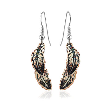 Copper Eagle Feather Earrings Two-Tiered Western Earrings Luxury Feather Jewelry