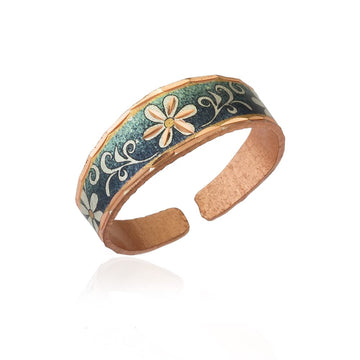 Handmade Copper Daisy Flower Rings with Green Gradient Backdrop, Green Daisy Rings, Gifts for Her - Front Line Jewelry