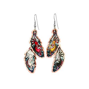 Copper Native American Double Feather Earrings-Four Colors of Unique Kokopelli Earrings Drop Dangle Southwest Designs