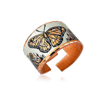 FRONT LINE JEWELRY Artisan-crafted Copper Wide Cuff Rings, Copper Earth Tone Butterfly Rings Adjustable - Front Line Jewelry