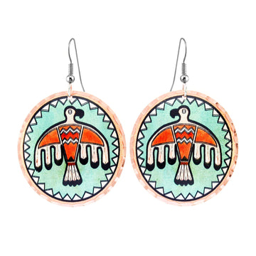 Artisan Copper Native American Earrings Animals, Symbols, Horse, Feather, Kokopelli Birds Jewelry (T bird Green)