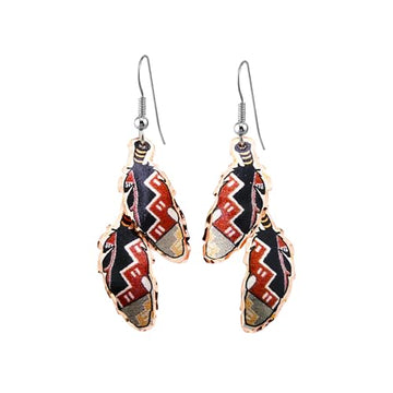 Feather Earrings, Southwest Motif Two-Tiered Luxury Copper Earrings, Native Feather Earrings Women