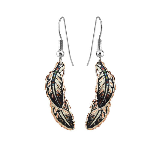 Copper Eagle Feather Earrings Two-Tiered Western Earrings Luxury Feather Jewelry