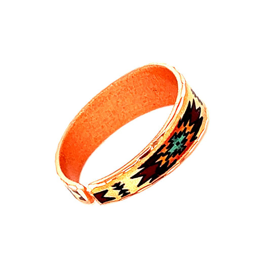 Native American Sunburst Rings with Turquoise, Brown, Tigar Orange Color Motif, Handmade Copper Rings