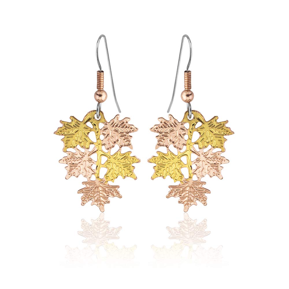 FRONT LINE JEWELRY Artisan-crafted Maple Leaf Earrings for Women. Two Tone Copper Earrings  Canadian Maple Earrings Autumn Earrings