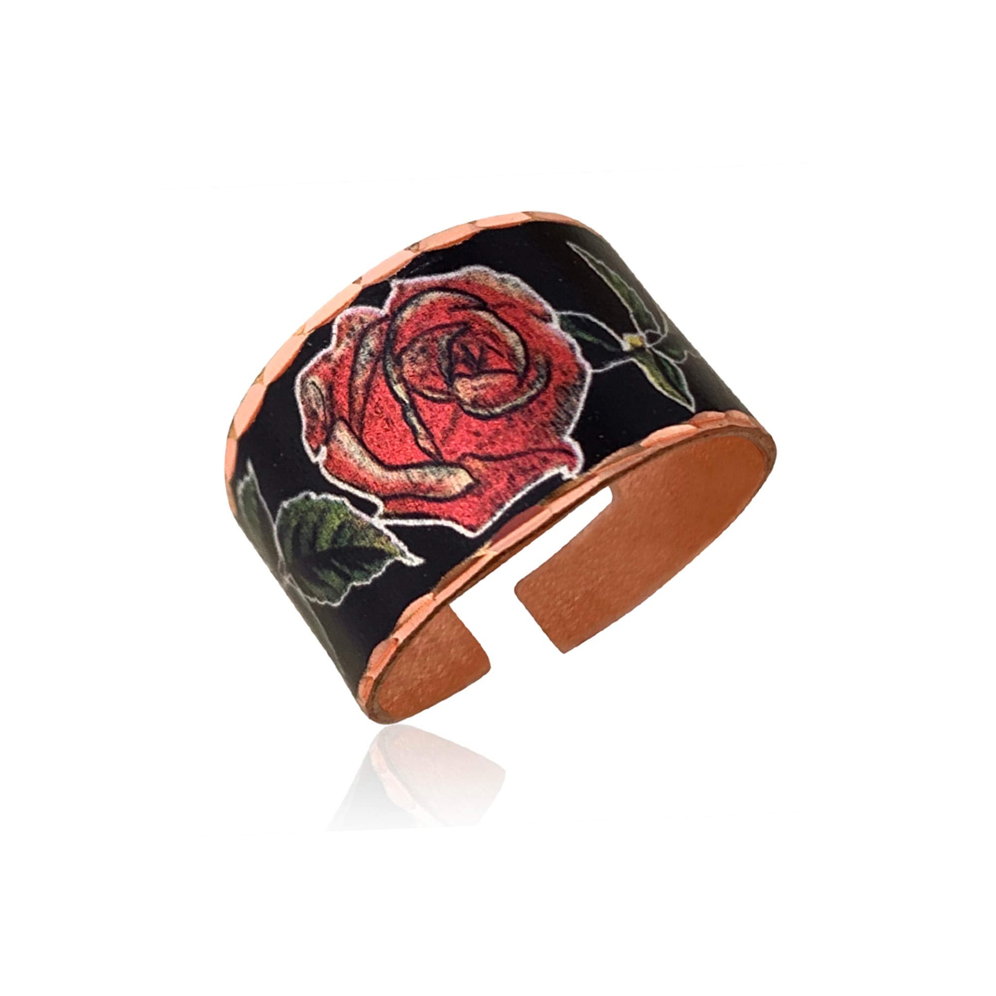 FRONT LINE JEWELRY Gothic Style Red Rose Rings - Copper Wide Cuff Rings Copper Fashion Rings RC-Rose