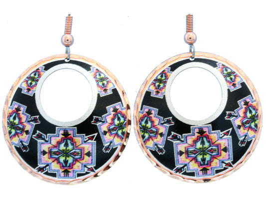 Native American Friendship Hoop Earrings, Stepped Corners Squares. Santa Fe Style Geometric Motif, Hoop Earrings, Copper Handcrafted Artisan Artwork Earrings