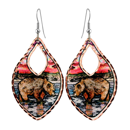 FRONT LINE JEWELRY Grizzly Bear Earrings Northern Lights Grizzly Bear Earrings for Women . Alaska Wildlife Earrings Teardrop Bear Jewerly