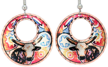 Bull Hoop Earrings for Women Western Cow Earrings Copper Handcrafted Bull Jewelry Earrings Designed by Famous Artist. Bull Gifts