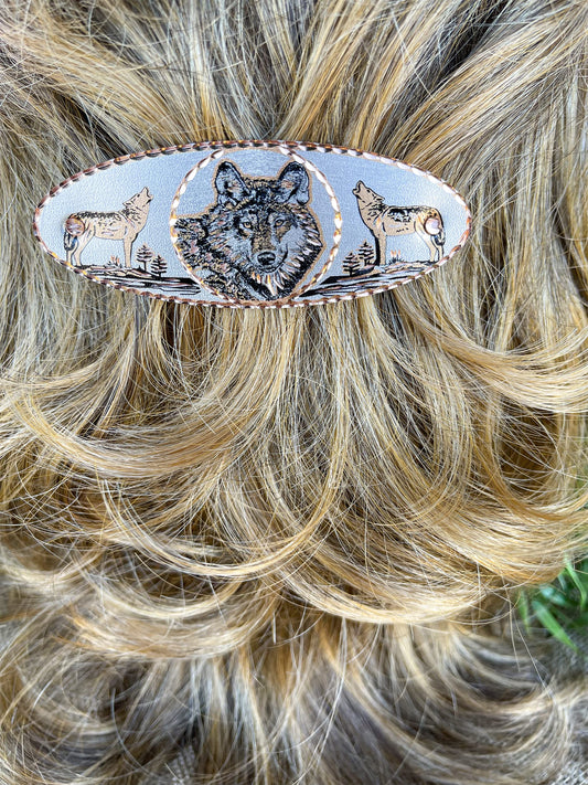 FRONT LINE JEWELRY Women’s Artisan Handcrafted Wolf Hair Clips - Copper Hair Barrettes with Silver Backing. No Slip Grip Wolf Hair Accessories(Wolves)