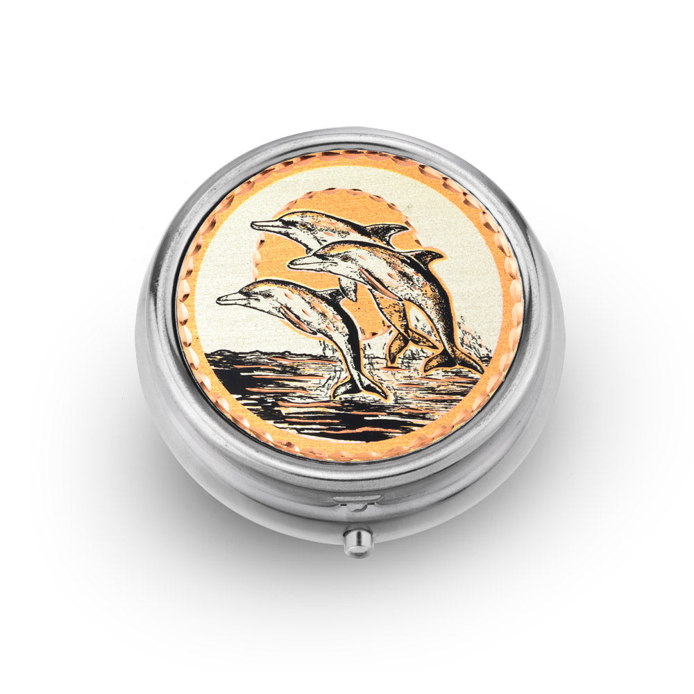 Dolphin Travel Pill Case - Round Pill Dispenser that’s Portable, Compact, and Pocket Sized (Dolphin)