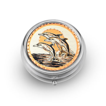 Dolphin Travel Pill Case - Round Pill Dispenser that’s Portable, Compact, and Pocket Sized (Dolphin)