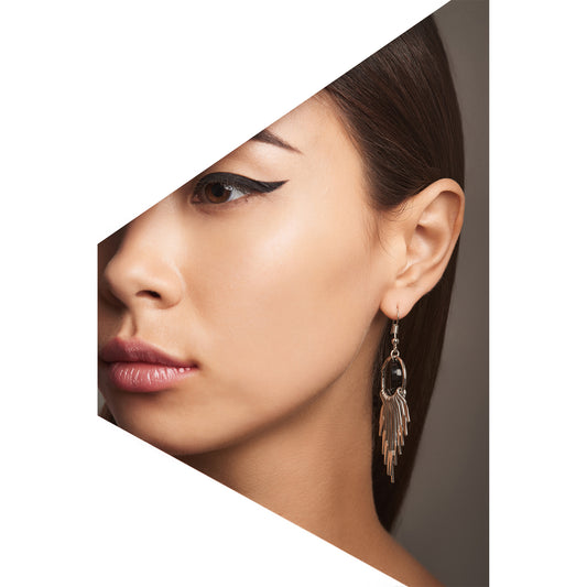 Two Tier Drop Earrings - in Silver Color with Multiple Small Nail-heads, Drop Dangle Earrings for Women