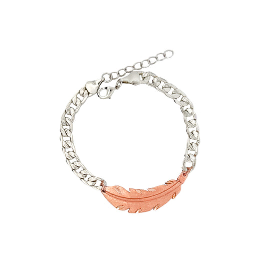 Handmade Feather Bracelet – Stainless Steel Curb Chain with Cutout Feather Pendant | Fits 6"-7" Wrist | FRONT LINE JEWELRY