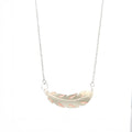 Silver feather pendant necklace on copper base with stainless steel chain